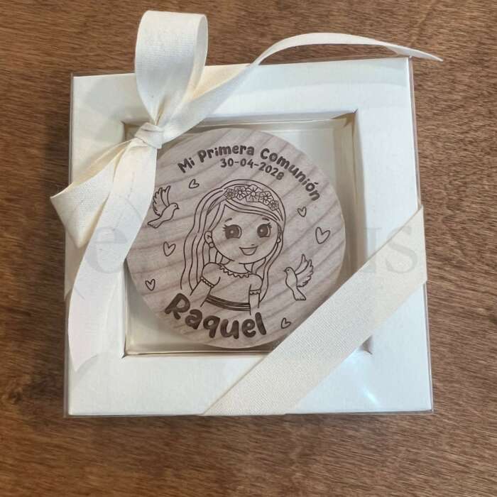 regalo para invitados comunion abridor madera